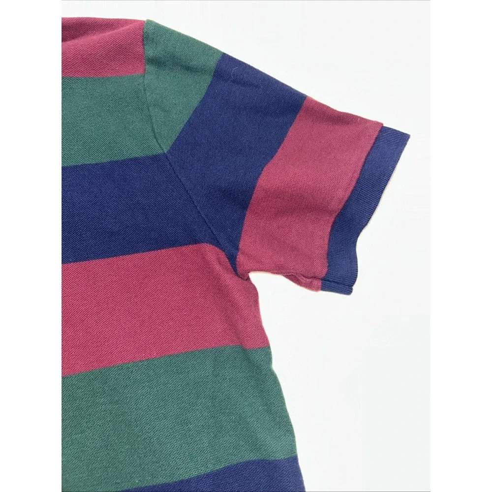 Men's Large Vintage Lauren Ralph Lauren Burgundy Green‎ Navy Stripe Polo Shirt